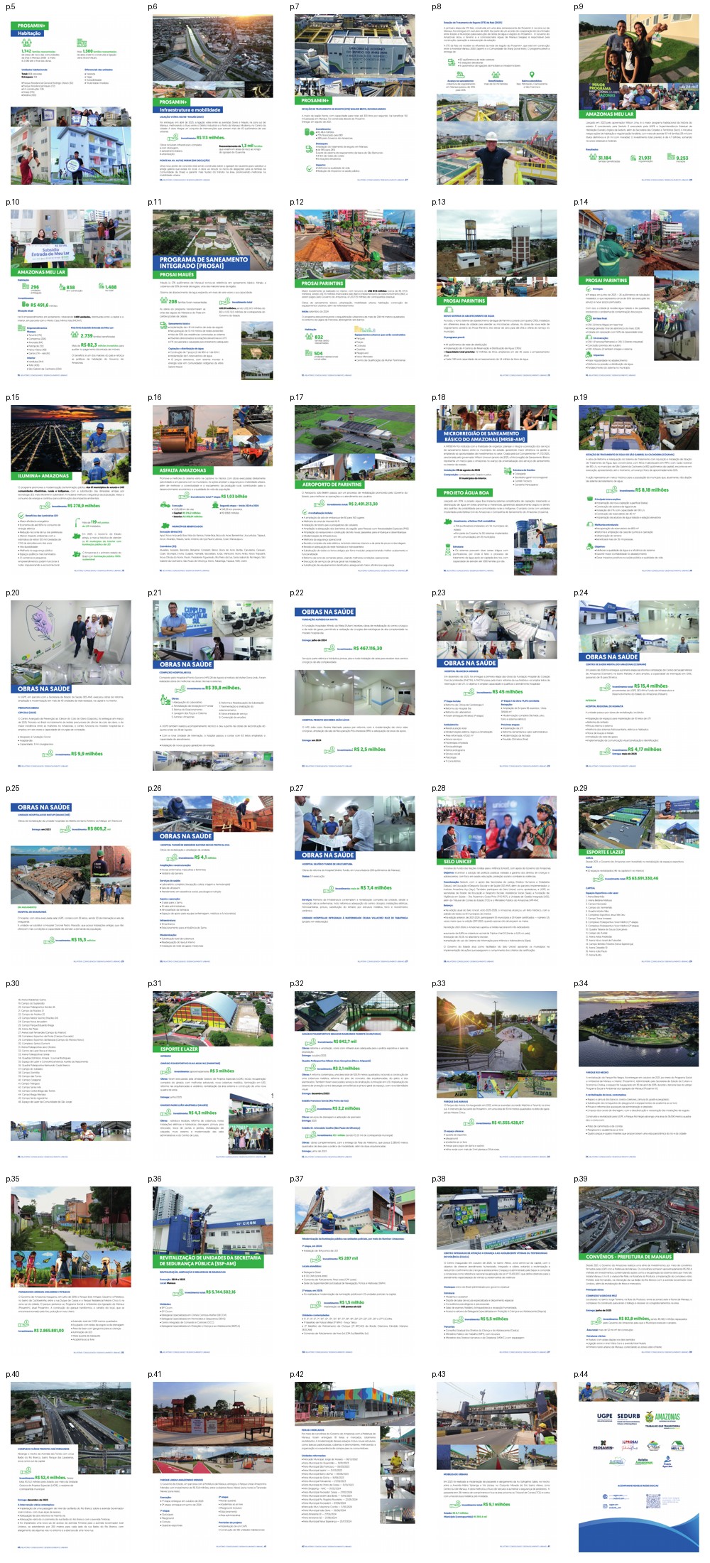 Folha de contato com páginas do relatório de entregas e ações